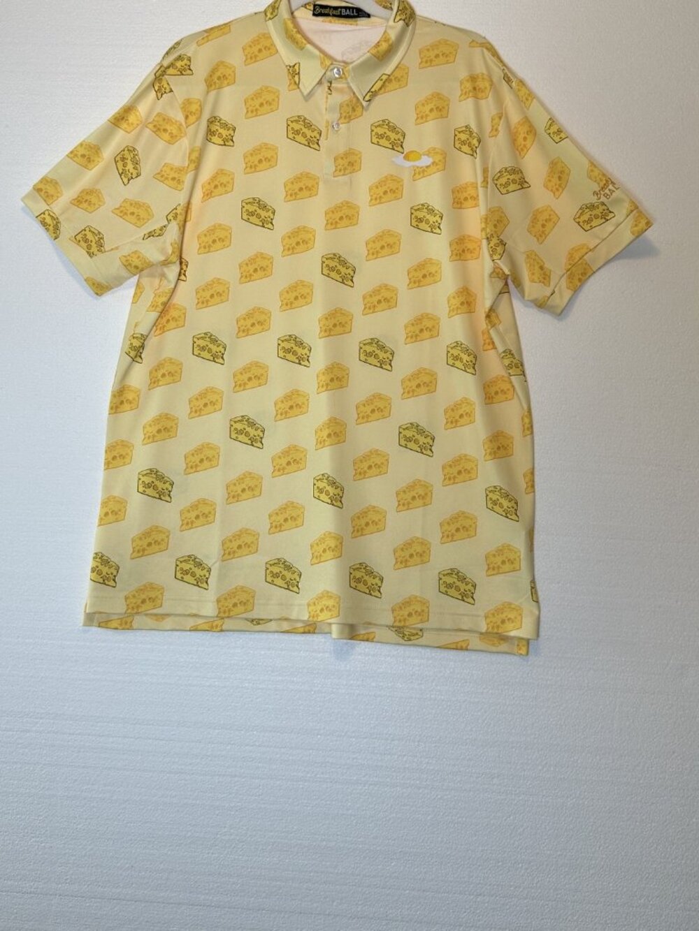 Breakfast Ball Yellow Novelty Polo Shirt Cheese Wedge Pattern Size L